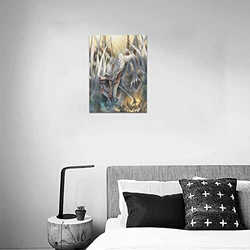 Creative Beautiful Modern Canvas Wall Art - Cool White Demon Dragon Canvas Print 12" X 16" Inch - Stretched And Framed Painting Artwork Home Decor Wall Living Room Office #TOP3
