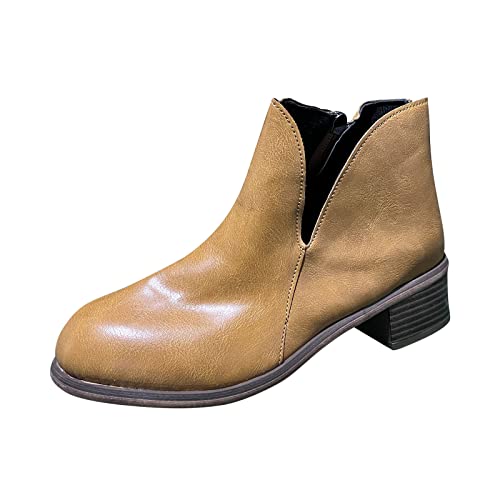 Bottes courtes mode en cuir pour femmes avec fermeture éclair latérale