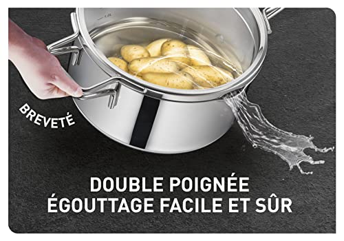 Tefal Nordica Batterie de cuisine 6 pièces Casserole 16 cm, Faitouts 20/24 cm en acier inoxydable garanti 10 ans, 3 couvercles verre, Becs verseurs, Egouttage facile, Induction H852S325 – Image 4