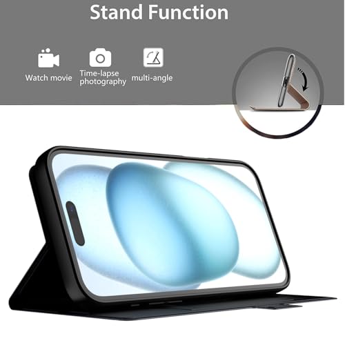 Image of Kapa Noble Slim Magnetic Leather Flip Case Cover for Apple iPhone 16 | Card Holder Stand Flip Wallet Case (Black)