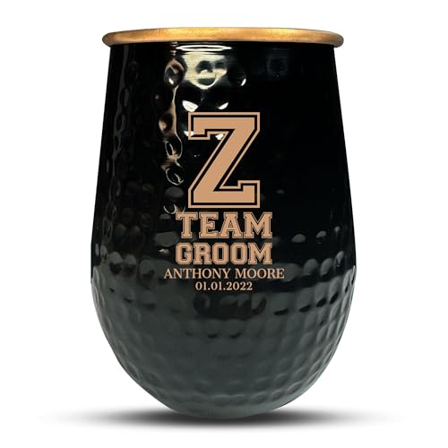 Custom The Grip Mule Pure Copper Moscow Mule Mug with Personalized Top Hat Groomsman Monogram Wedding Theme Engraving for the Palm of Your Hand | Cold Drinks Only | No Handle | 1 Cup | 18 Oz | Black