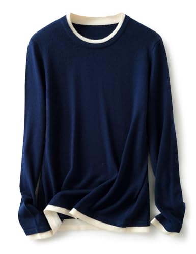 Ciovkis Women's Merino Wool Blend Sweater Fall Winter Fake Two Piece Color Block Shirt Crewneck Long...