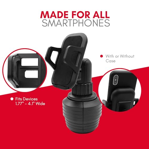 Macally Cup Holder Mount - Universal Car Phone Holder for iPhone, Samsung & Smartphones