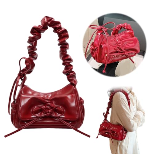 Y2K Metal Bow Underarm Bag - Women's Fashion Handbags Series + 2025 New Pleated Crescent Bag Shoulder Bag Elegant PU Leather2