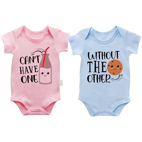 AOUYOA Baby Twins Bodysuits Can't Have One Without The Other 2-Pack Cotton Matching Newborn Romper Twin Short Sleeve Outfits(pb 9m)