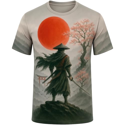 Blissboy Funny Japanese Samurai T-Shirt Novelty Short Sleeve Crewneck Shirt
