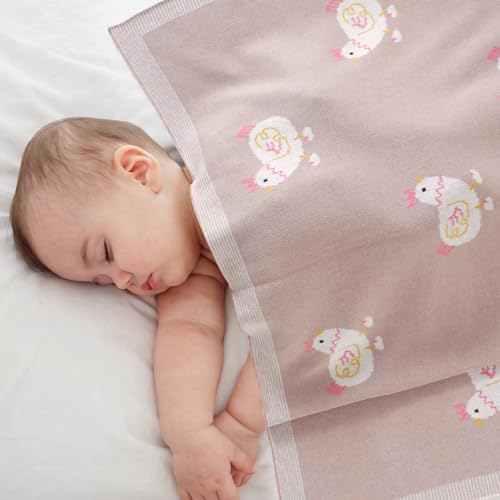Image of mimixiong Baby Blanket Knit Receiving Boys Girls Blanket Soft Cotton Neutral Blanke for Swaddle Crib Stroller with Cute Sheep (Chicken-Pink, 30x40 Inch (Pack of 1))