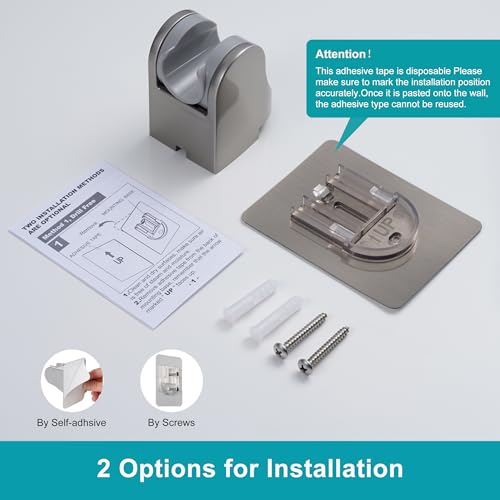 Image of GwernKB Shower Head Holder Strong Adhesive No Drilling Wall Mount Adjustable Handheld Showerhead Bracket for RV Kids Bathroom Shower,Fix Firmly and Use Conveniently (Brushed Nickle, 1)