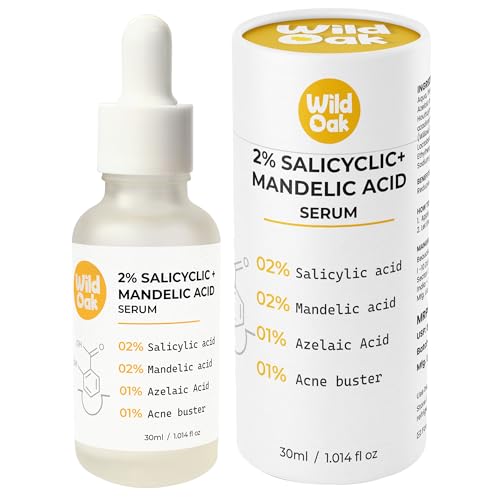Image of WildOak 2% Salicylic Acid + Mandelic Acid Face Serum | Acne Killer, Blackheads & Excess Oil | Gentle & Great for Sensitive Skin | Pore Cleansing & Skin Exfoliation | For Men & Women | 30ml