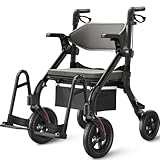 VOCIC Walkers for Seniors, Z55 2 in 1 Walker Wheelchair Combo, No-Bend Footrest, Rollator with 10' All Terrain Big Wheels, Transport Wheelchair Foldable, Rollator with Seat & Brakes, Storage Bag