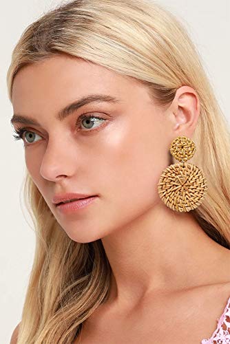 Rattan Earrings For Women Boho Handmade Straw Wicker Woven Drop Earrings Lightweight Geometric Dangle Stud Earrings For Girls #TOP2
