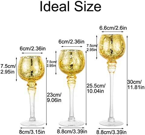 Tea Lights Candle Holders Glass - 3pcs Mercury Glass Candle Holder for Christmas Home Room Decor Tealight Holders Fit Pillar and Floating Candles Gold Candlestick Holders for Wedding Table Decoration