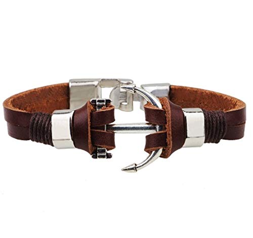 Image of SBI Jewelry Ocean Anchor Leather Bracelet for Women Men Brown Leather Wife Mum Daughter Friend Family Birthday Anniversary
