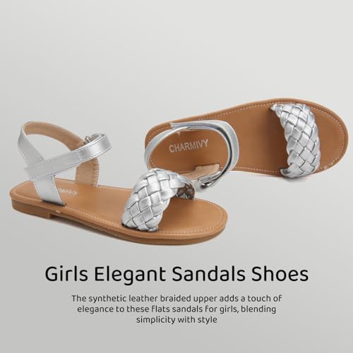 Image of Charmivy Girls Sandals Braided Upper Flat Dress Sandals Round Open Toe Summer Shoes Little Kid /Big Kid