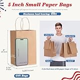 GSSUSA 200 Pack Brown Paper Bags 5.25x3.75x8 Inch Small Gift Bags with Handles Bulk, Brown Kraft Bag for Small Business, Sturdy Grocery Retail Shopping Birthday Party Favor Craft Bag