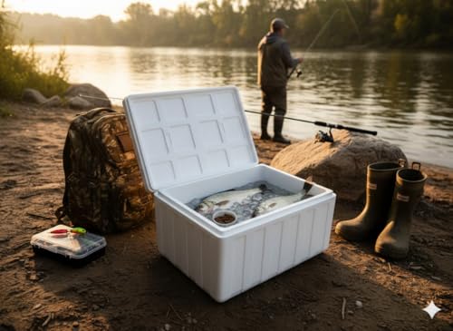 Image of Thermocol Ice Box 55 Litre - Premium EPS Insulated Cooler for Fish Transport, Dairy, Beverages & Cold Supply Chain