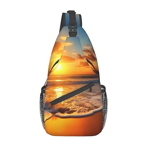Sac à dos à bandoulière léger décontracté noir taille unique motif coucher de soleil