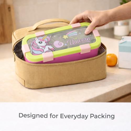Image of Motka Kids Lunch Box 2 Compartment Combo with Insulated Bag | 700ml Stainless Steel Bento Box for Kids, Leakproof Silicone Seal, Built-in Cutlery, School Travel Food Container - Pink