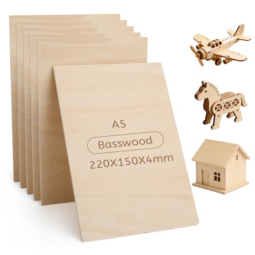 Holzplatten Zum Basteln Sperrholz 4mm Laser Holz Brandmalerei Holz Sperrholzplatte - A5 Lindenholz 6er Set Doppelseitig Glatt - Für Gravieren Lasern Modellbau Holz Basteln