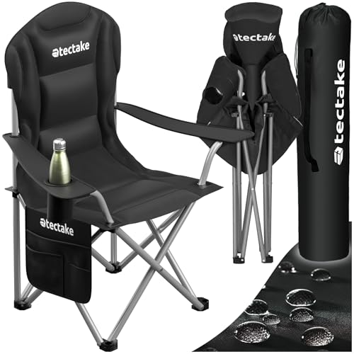 tectake® Chaise Pliante Camping Fauteuil Pliable Ultra léger Rembourrage en Mousse avec Porte Gobelet & Sac de Transport, idéal Chaise Camping Voyages,...