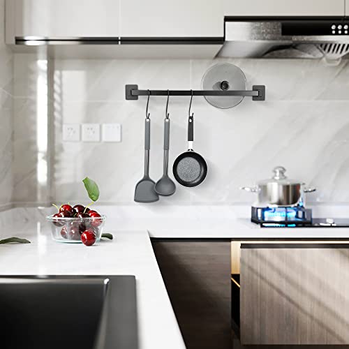 Nearmoon 2 Pieces Bathroom Hardware Set, Premium Space Aluminum Single Towel Bar+ Double Towel Holder Rod, Glue Installation Towel Racks No Drill Bathroom Accessories (24 Inch, Matte Black) #TOP3