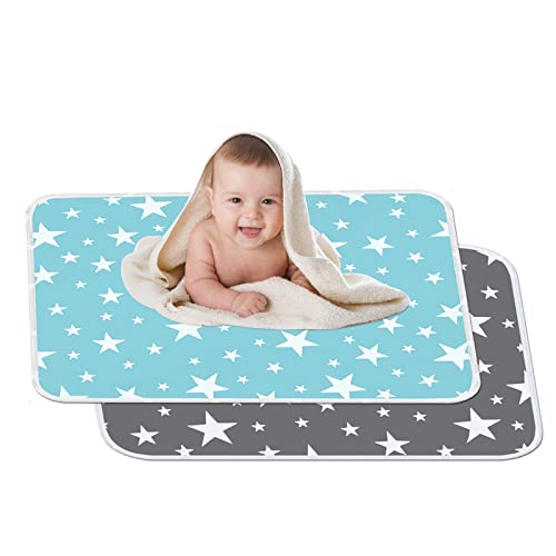 2 Stücke Waschbar Säugling Wickelunterlage 50 x 70 cm für Babys und Kleinkinder - Atmungsaktiv, Wasserdicht, Wiederverwendbare Urin Matte Abdeckung (Fantasie Sterne)