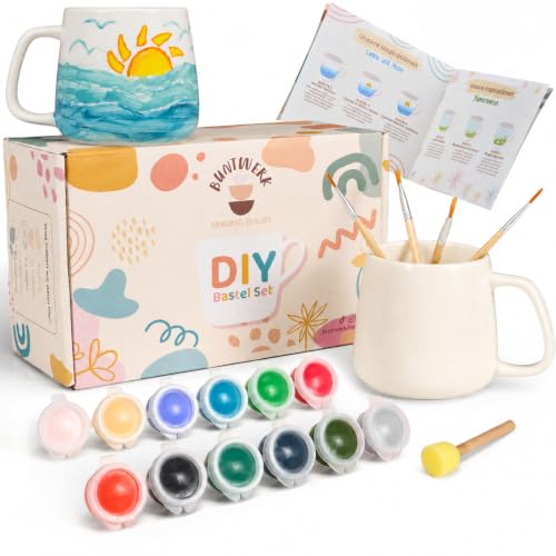 Generisch Keramik Bemalen Set DIY Keramik Selbst Bemalen Set für Zuhause Tassen Bemalen Set mit leuchtenden Farben & Keramikpinseln Kreatives Ceramic Painting Set für Erwachsene & Kinder