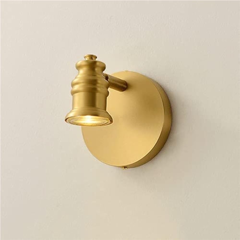 LYOUAE Vintage All Copper Bathroom Wall Lamp LED MR16 Spotlight Vanity Light Fixture 90° Up and Down Rotation Shade Wall Sconce for Bedroom Living Room Hallway
