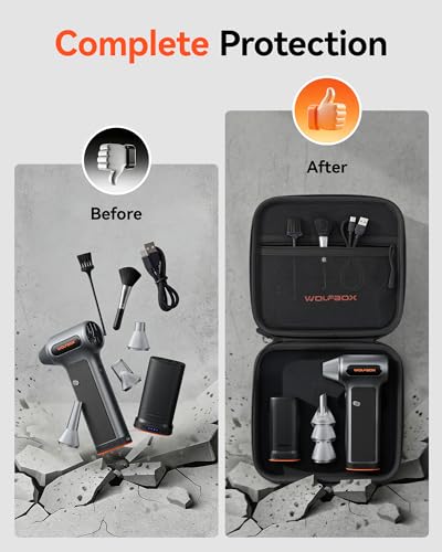 Image of WOLFBOX MF200-2PK Compressed Air Duster - 2 Swappable Battery Packs & Case, Hurricane-Force Electric Air Blower for PC, Car Detailing, Camping & Home, High-Pressure Duster for Narrow Gaps & Crevices