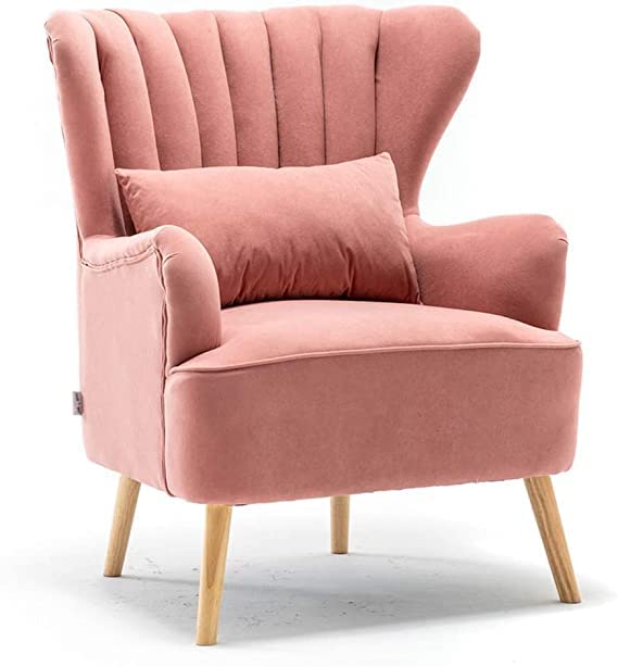 Image of Wing Chair for Living Room and Bedroom - High Back Cushioned Lounge Single Seater Sofa - Luxury Rest Arm Chair (Colour Pink)