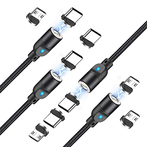 A.S 360 Magnetic Charging Cable(Black,3.3ft/3.3ft/6.6ft/6.6ft), Nylon Braided Magnetic Phone Charger Cord 3.0A Fast Charging Data Sync USB C Magnetic Cable