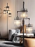 VOUTOORO Industrial Modern Floor Lamps for Living Room, Dimmable Glass Tree Standing Tall Lamps with 3 Elegant Teardrop Cage Head & 800 Lumens LED Bulbs for Bedroom Office