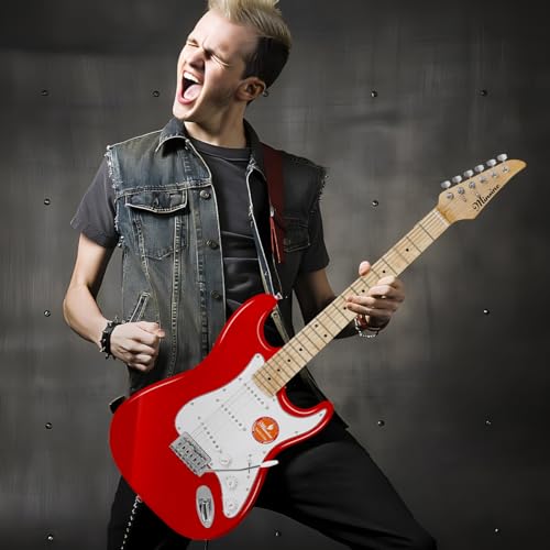 Image of Electric Guitar Beginner Kits, 6 Strings 39 Inch Solid Body Guitarra Electricar Set for Adults With Gig Bag, Strap, Tremolo Arm, Cable & Picks MS100 (Red)