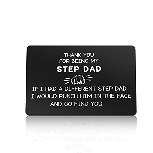 Step Dad Gifts from Daughter Son Engraved Wallet Card Gift for Bonus Dad Step Father Christmas Birthday Gift for Stepdad Wedding Gift Fathers Day Card Gift Funny Appreciation Gift for Step Dad