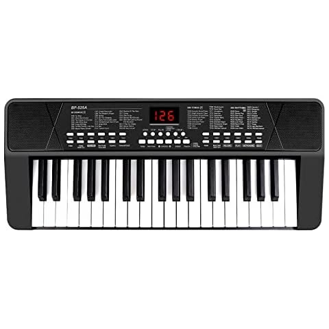M SANMERSEN Piano Keyboard for Beginners, 37 Keys Built-in 1200mA Rechargeable Battery Electronic Piano Keyboard Portable Music Piano Keyboard with Mic LED Screen Teaching Gift for Beginners, Black Cover