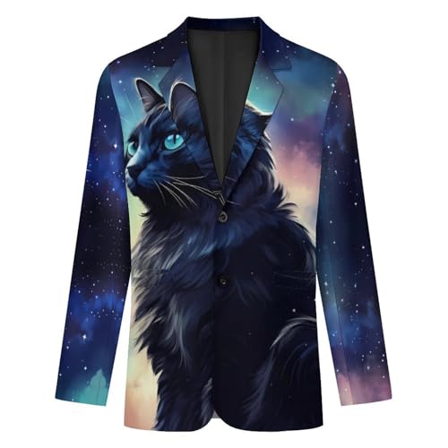 Galaxy Sky Moon Cat Men's Casual Blazers Slim Fit Sport Coats Blazer Two Buttons Suit Jacket for Work Party4