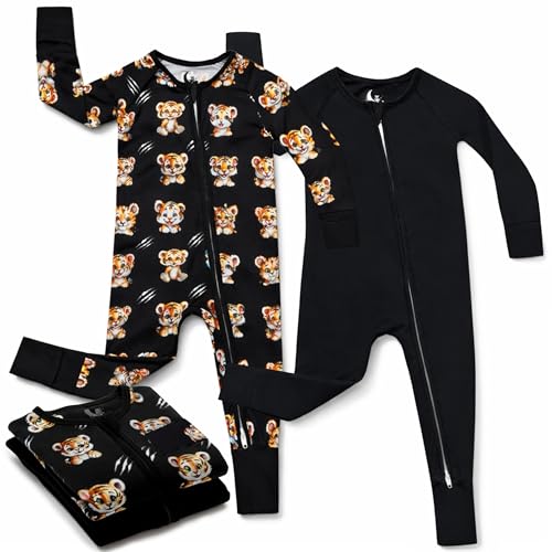 Image of CubbieMoon Bamboo Viscose Baby Pajamas 2 Way Zip for Diaper Change 0 to 24 Month Soft Stretchy Sleeper 2 Pack