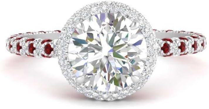 Choose Your Gemstone Round Double Halo French Pave Ring Sterling Silver Round Shape Double Halo Engagement Ring Matching Jewelry Wedding Jewelry Easy to Wear Gifts US Size 4 to 12