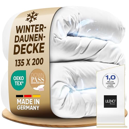 LILENO HOME Premium Daunendecke (90% Daunen / 10% Federn) – Flüsterleise & Wolkenweich – extra leichte Bettdecke – Made in Germany, Oeko-Tex & 60 °C waschbar