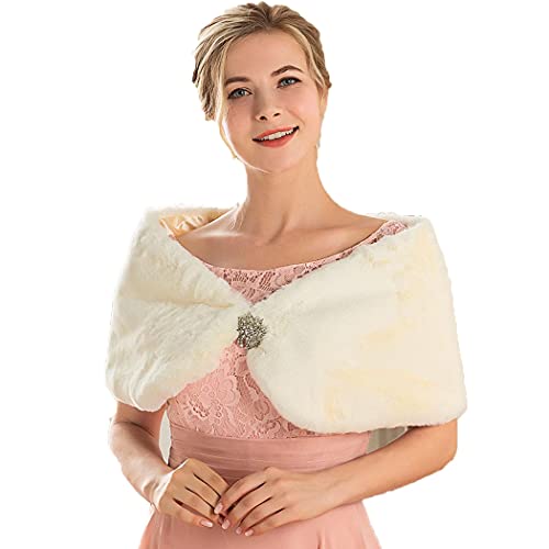 Faux Fur Shawl Wedding Beige Fur Wraps Shawls Sleeveless Bridal Fur Stole for Brides and Bridesmaids