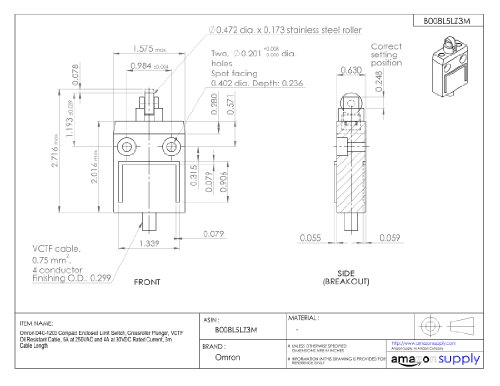 Omron final carrera ind. estanco plano interruptor posicionamiento émbolo rodillo 90 3