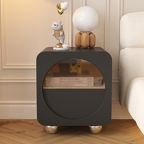 Table de chevet avec 2 tiroirs noir de 50 cm pour rangement de chambre