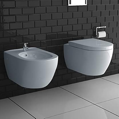 Alpenberger Hänge WC & Bidet | Badezimmer Set | Kloschüssel mit WC Sitz mit Absenkautomatik | Bidet für Intimdusche mit Hahnloch und Überlaufschutz | WC Spülrandlos | Passend Geberit – Bild 4