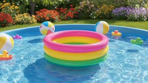 Image of Kids Inflatable Cartoon Swim Ring with Seat - Pink Baby Pool Float (Baby Pool Bath 2 feet)
