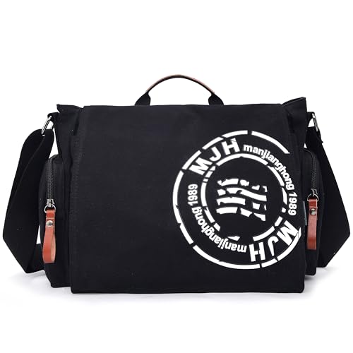 Bolsa de mensajero para hombre FSD.WG, lona negra de 13.5" para tus viajes y la oficina