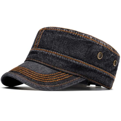 Image of 2 Pack Men's Cotton Military Caps Cadet Army Caps Vintage Flat Top Cap