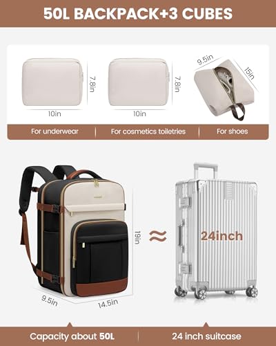 Image of LOVEVOOK 50L Travel Backpack for Women & Men - 18 Inch Carry On Backpack & Personal Item Backpack for Airlines, Spacious and Durable Design, with 3 Packing Cubes