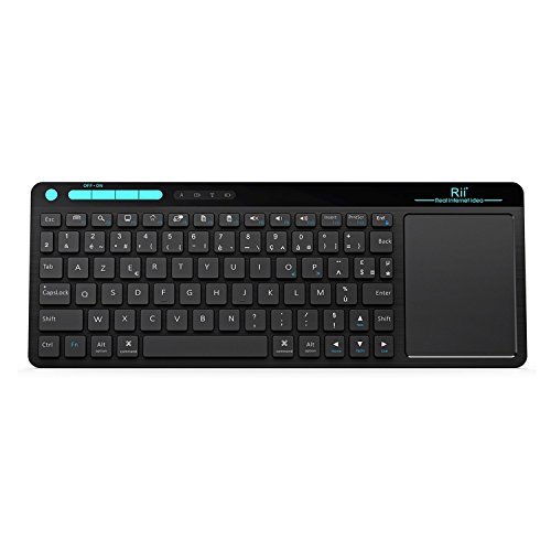 Rii K18 - Teclado inalámbrico con un amplio Trak Pad, recargable, para PC, Google Smart TV, KODI, Raspberry Pi2/3, HTPC IPTV, Android Box, XBMC, Windows 2000, XP, Vista, 8, 10