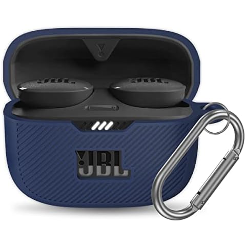 YIPINJIA for JBL Tune 130NC TWS Case Cover, Silicone Protective Portable Scratch Shock Resistant Cover ONLY Compatible with JBL 130NC Earbuds Charging Case with Carabiner(Blue) Cover
