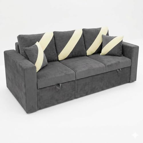Image of FURNY Trivia 4 Seater LHS Lounger Sofa Cum Bed (Dark Gray) with Pull-Out Function | Luxury Velvet Suede Finish | Durable Comfort | Ideal for Living Room